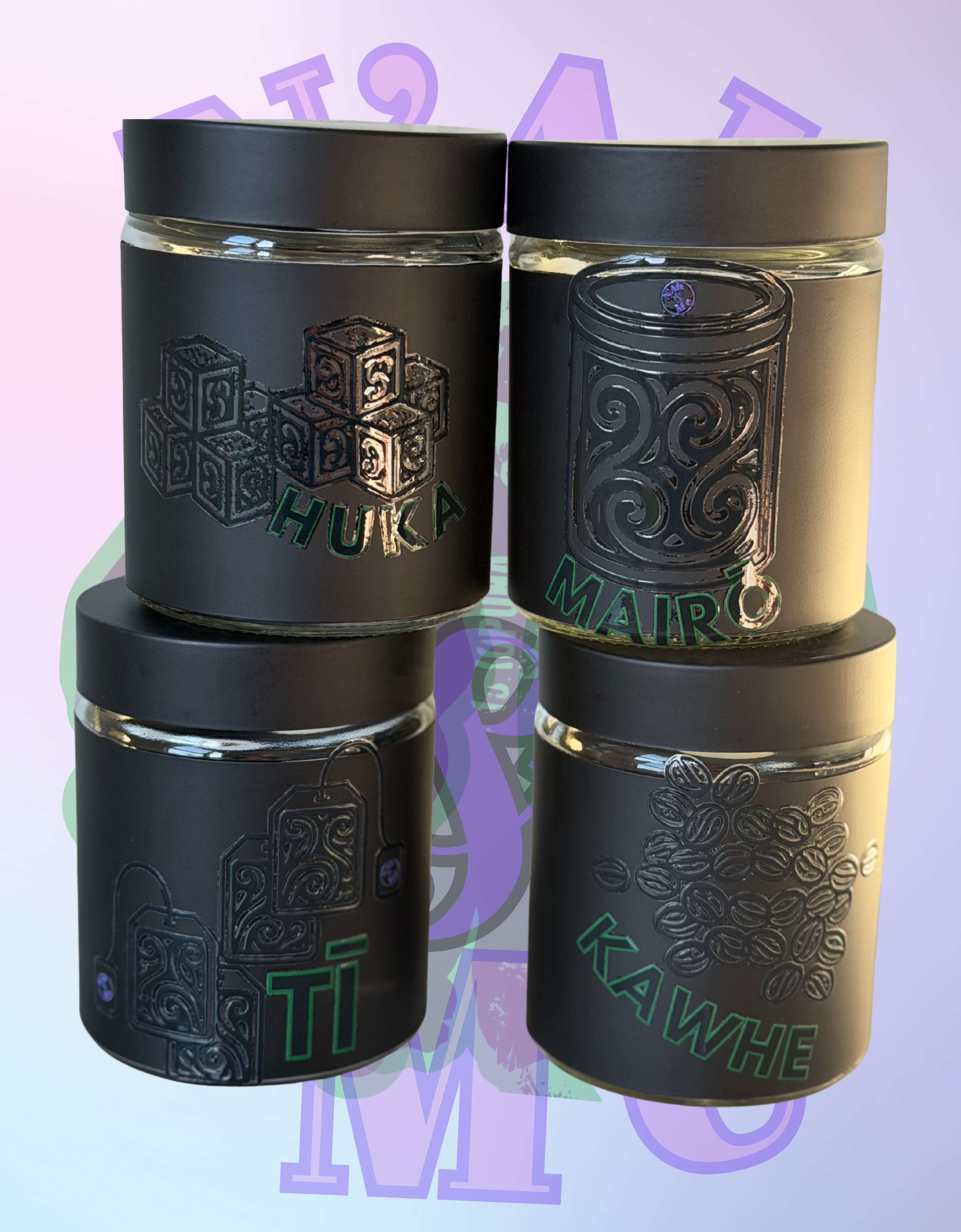 4 Piece Black Kawhe (Coffee) Canister Set